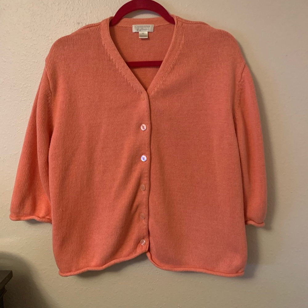 Peach / pink Christopher & Banks Cropped Cardigan Sweater Size XL